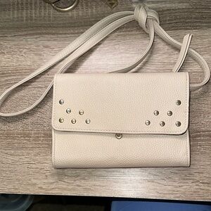 Cream Crossbody Bag with Silver Studs and Adjustable Strap